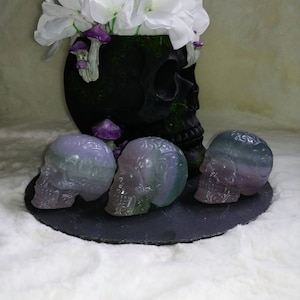 Geätzte Kristallschädel-Labradorit-Fluorit-Weißer Mondstein-Chevron Amethyst