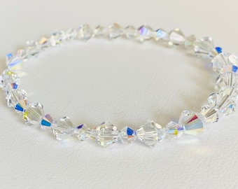 Ultra Sparkle Swarovski Crystal Stretch Bracelet - 4mm and 6mm Crystal Clear AB