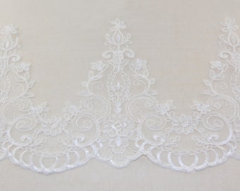013 | Off White Alencon Lace Trim | Bridal Lace Trim | Light Ivory Lace | Off White Lace Trim | Wedding Veil Lace Trim | Wide Lace Trim
