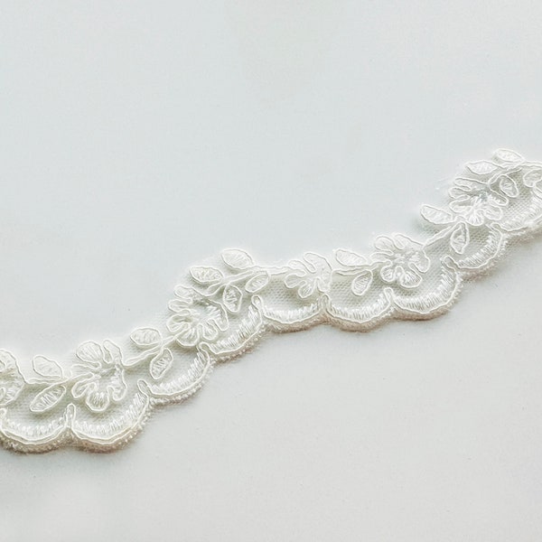 001 | Ivory Alencon Lace Trim | Wedding Veil Lace Trim | Ivory Scalloped Lace Trim | Ivory Bridal Lace | Lace Trim