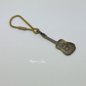 Vintage Brass Guitar Keychain Made in Taiwan 1986