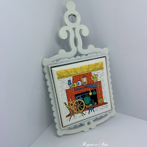 Vintage Ceramic Tile Cast Iron Trivet Made in Japan Mid Century Kitchen