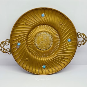 Vintage Brass French Louis XVI Lud XVI dg fr et nav rex 1788 Sit Nomen Domini 7 Benedict Historical Memorabilia Dish with Handles
