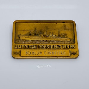 Vintage Brass American President Lines Paperweight Personalized Name Marlow Cornfield