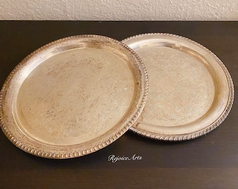 Par vintage de bandejas de servicio plateadas