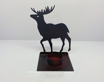 Metal Deer Pillar Candle Holder Set Rustic Cabin Lodge Decor Buck Elk Holiday