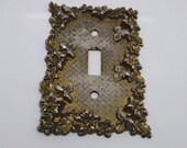 Vintage Brass Metal Light Switch Plate 1967