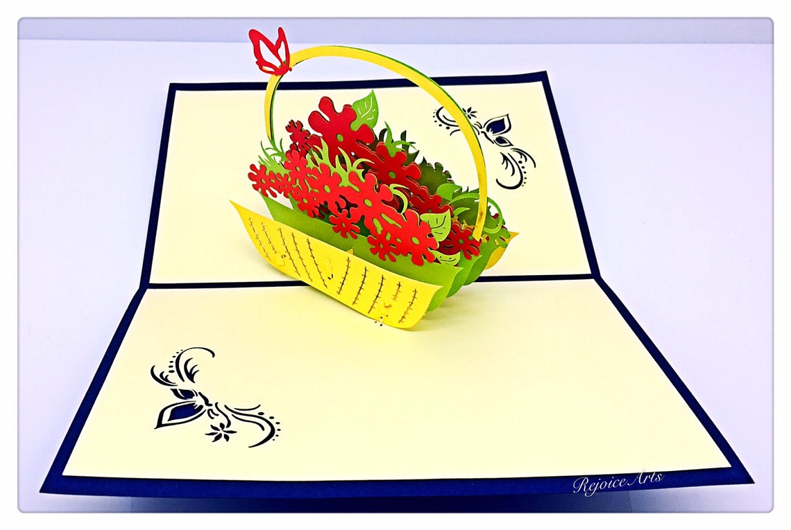 3D Pop up Basket Flower Best Wishes Card - Etsy