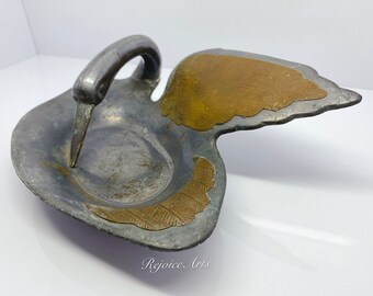 Vintage Pewter Swan Bowl Candy Dish Metal Retro