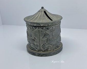 Vintage Silver Plated Carousel Horse Coin Bank