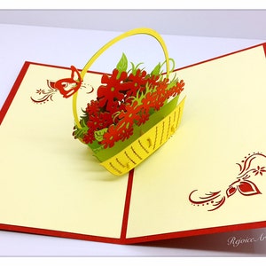 3D Pop Up Basket Fleur Best Wishes Carte