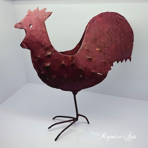 Vintage Haitian Metal Folk Art Rustic Farmhouse Rooster Candle Holder