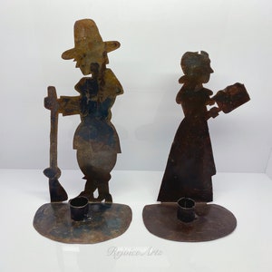 Vintage Iron Amish Man and Woman Figures Candle Holders