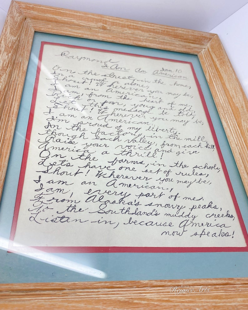 Vintage Framed Hand Written Art Print Etsy