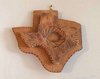 Vintage Wood Handmade Texas State Shape Wall Decor 1939