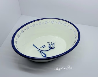 Vintage IKEA Sweden ARV IDYLL Blue And White Enamelware Oval Bowl 1990’s