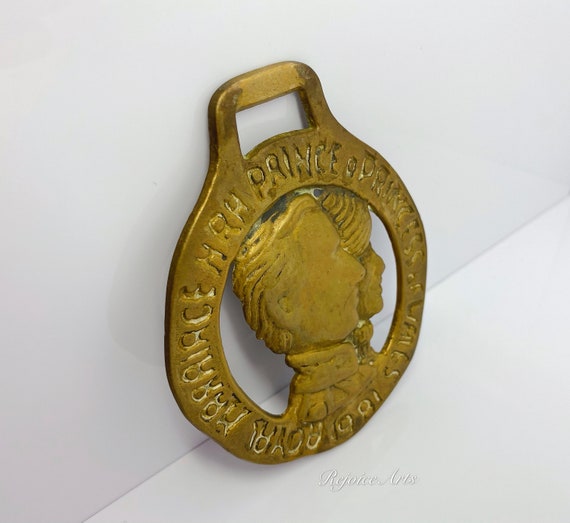 Vintage Brass Charles Prince Of Wales Horse Harness Bridle Decoration  Medallion