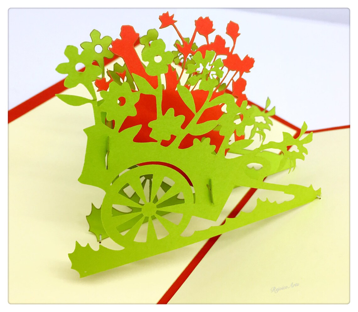 3D Pop up Flower Cart Card - Etsy