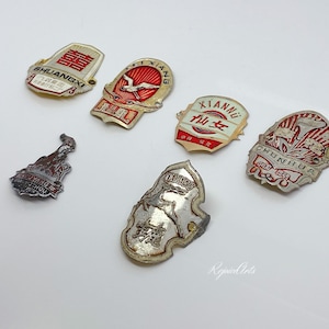 Lot of 6 Vintage Chinese Bicycle Head Badge Plaques 1970s-1980s