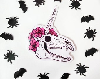 Unicorn Skull Vinly Sticker 2.5" -  Vulture Culture | Furry | Horse Skull | Tattoo | Flowers