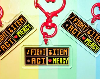 Undertale Menu - Fight Mercy - 1.5" Small Acrylic Charm Double Sided | Gaming Cute Pixel Heart Determination