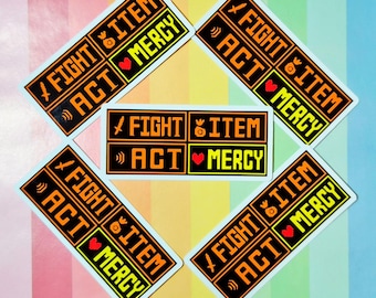 Undertale Small Vinyl Stickers 2.5" | Fight Mercy Game Menu | Stay Determined | Nerd Game Stickers