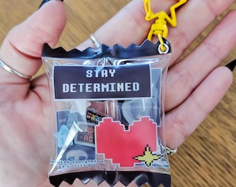 Stay Determined - Undertale Candy Bag Shaker Charm Keychain with Acrylic Charms