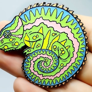 Chameleon Pastel Reptile Lizard Furry Hard Enamel Pin - 50mm - Lapel Pin - Badge Brooch Vulture Culture Exotics