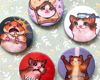 Meme Cats Yamero, Toast, Brush, Cross Hamster - Button Badge 45mm
