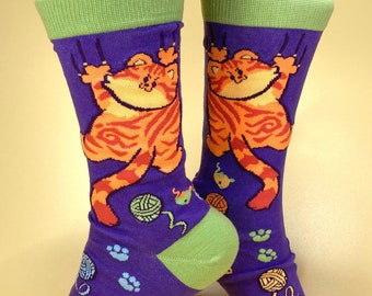 Orange Cat - Cotton Socks EU 38-42, US Men 6 - 9,5, US Women 7,5 - 11,5