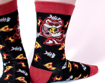 Waschbär Pizza Baumwollsocken - EU 38-42, Männer 6 - 9,5, Frauen 7,5 - 11,5