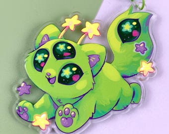 Glorp, Green Alien Cat, Double-Sided Keychain