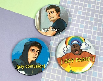 Meme Gay Fear, Confusion, Panic - Button Badges 45mm