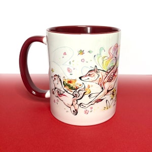 Okami Mug, red inside & handle, 330ML / 11fl. oz, Amaterasu, Chibiterasu, Shiranui image 2