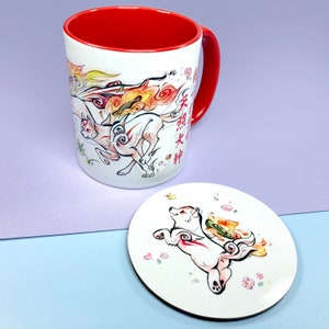 Okami Mug, red inside & handle, 330ML / 11fl. oz, Amaterasu, Chibiterasu, Shiranui image 5