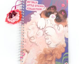Fluffy Cat Reusable Sticker Book with Charm – A5 Size, 50 Sheets