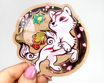 Okami - Gold Foil Sticker Vinyl 80mm 3", Amaterasu, Issun, Die-cut