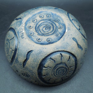 Hand Built Blue Clay Bowl: Carved Food Safe Pottery