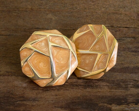 Peach and Gold Vintage Geometric Earrings - image 1