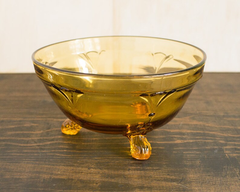 Amber Glass Footed Candy Dish Etsy