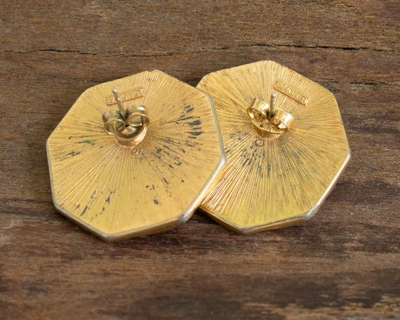 Peach and Gold Vintage Geometric Earrings - image 2