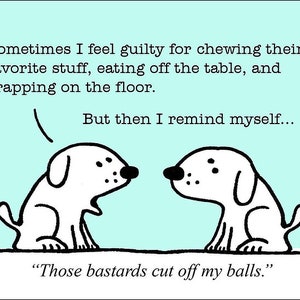 Cut Off My Balls funny dog cartoons greeting cards mugs tee shirts mouse pads prints fixing  spaying neuter