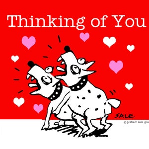 Thinking of You funny dog cartoons greeting cards mugs tee shirts mouse pads pets animals