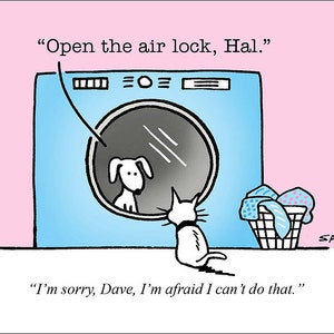 Hal & Dave funny dog cartoons greeting cards mugs tee shirts mouse pads pets animals mvoies 2001 a space odyssey stanely kubrick