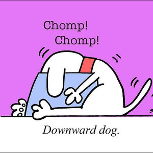 Downward Dog funny dog cartoons greeting cards mugs tee shirts mouse pads pets animals yoga diet food