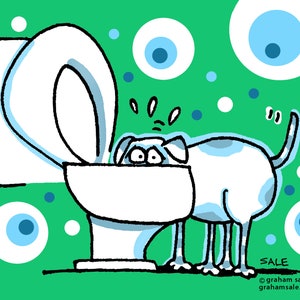 Drinking from Toilet funny dog cartoons greeting cards mugs tee shirts mouse pads pets animals