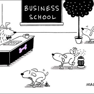 Business School funny dog cartoons greeting cards mugs tee shirts mouse pads pets animals