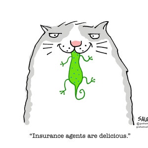 Insurance Agents Are Delicious funny cat cartoons greeting cards mugs tee shirts mouse pads pets animals