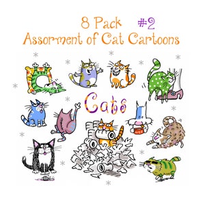 8 Pack #2 Funny Cat Cartoons greeting cards card packs graham sale