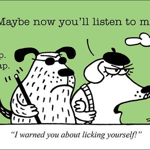 Licking Yourself funny dog cartoons greeting cards mugs tee shirts mouse pads pets animals